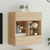 Image de vidaXL Meuble TV avec Lumières LED, Armoire de Télévision Murale avec Étagères, Meuble Télé Suspendu Salon, Moderne, Chêne 837094