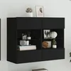 Image de vidaXL Meuble TV avec Lumières LED, Armoire de Télévision Murale avec Étagères, Meuble Télé Suspendu Salon, Moderne, Noir 837100