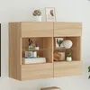 Image de vidaXL Meuble TV avec Lumières LED, Armoire de Télévision Murale avec Étagères, Meuble Télé Suspendu Salon, Moderne, Chêne 837101