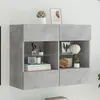 Image de vidaXL Meuble TV avec Lumières LED, Armoire de Télévision Murale avec Étagères, Meuble Télé Suspendu Salon, Moderne, Gris 837102
