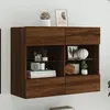 Image de vidaXL Meuble TV avec Lumières LED, Armoire de Télévision Murale avec Étagères, Meuble Télé Suspendu Salon, Moderne, Chêne 837105