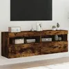 Image de vidaXL Meubles TV muraux et lumières LED 2pcs chêne fumé 60x30x40 cm837192