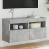 Image de vidaXL Meuble TV Mural avec Lumières LED, Armoire de Télévision Suspendue avec Rangement, Meuble Télé Flottant, Moderne, Gris Béton Bois d'Ingénierie