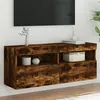 Image de vidaXL Meuble TV Mural avec Lumières LED, Armoire de Télévision Suspendue avec Rangement, Meuble Télé Flottant, Moderne, Chêne Fumé Bois d'Ingénierie 837215
