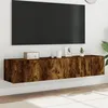 Image de vidaXL Meubles TV Muraux et Lumières LED 2pcs, Armoires de Télévision Suspendues avec Rangement, Meubles Télé Flottants 837290