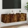 Image de Meuble TV mural avec lumières LED chêne fumé 100x35x31 cm