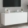 Image de vidaXL Meuble TV Mural avec Lumières LED, Armoire de Télévision Suspendue avec Rangement, Meuble Télé Flottant, Moderne, Blanc Bois d'Ingénierie 837323