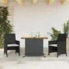 Image de vidaXL Ensemble de Bistro avec Coussins 3 pcs, Chaises et Table de Patio, Meubles de Terrasse Arrière-cour Extérieur, Noir 365124