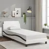 Image de vidaXL Cadre de Lit avec Tête de Lit, Lit Rembourré avec Sommier à Lattes, Lit Simple avec Pied Chambre, Blanc et Noir 373104