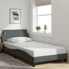 Image de vidaXL Cadre de Lit avec Tête de Lit, Lit Rembourré avec Sommier à Lattes, Lit Simple avec Pied Chambre, Gris Foncé 100x200 373126