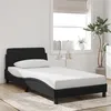 Image de vidaXL Cadre de Lit avec Tête de Lit, Lit Rembourré avec Sommier à Lattes, Lit Simple avec Pied Chambre à Coucher, Noir 373134