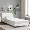Image de vidaXL Cadre de Lit avec Tête de Lit, Lit Rembourré avec Sommier à Lattes, Lit Simple avec Pied Chambre, Blanc 100x200 cm 373139