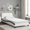 Image de vidaXL Cadre de Lit et Tête de Lit, Lit Rembourré avec Sommier à Lattes, Lit Simple avec Pied Chambre, Blanc et Noir 100x200 373144