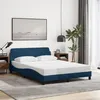 Image de vidaXL Cadre de Lit avec Tête de Lit, Lit Rembourré avec Sommier à Lattes, Lit Double avec Pied Chambre à Coucher, Bleu 140 373191