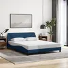 Image de vidaXL Cadre de Lit avec Tête de Lit, Lit Rembourré avec Sommier à Lattes, Lit Double avec Pied Chambre à Coucher, Bleu 373211