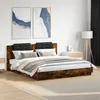 Image de vidaXL Cadre de Lit avec Tête de Lit et Lumières LED, Sommier à Lattes, Lit Double, Lit Adulte de Chambre à Coucher Intérieur, Moderne, Chêne Fumé 200x200 cm