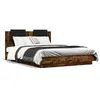 Image de vidaXL Cadre de Lit avec Tête de Lit et Lumières LED, Sommier à Lattes, Lit Double, Lit Adulte de Chambre à Coucher Intérieur, Moderne, Chêne Fumé 150x200 cm