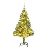 Image de vidaXL Sapin de Noël Artificiel 150 LED Boules Neige Floquée, Arbre de Noël avec Support, Décoration de Fête avec Lumières Vacance, 120 cm