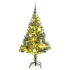 Image de vidaXL Sapin de Noël Artificiel 150 LED Boules Neige Floquée, Arbre de Noël avec Support, Décoration de Fête avec Lumières Vacance, 150 cm