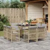 Image de vidaXL Ensemble à manger de jardin et coussins 9 pcs mélange beige, ensemble de salle à manger d'extérieur, meuble de salle 3210840