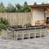 Image de vidaXL Ensemble à manger de jardin et coussins 15 pcs gris clair rotin, ensemble de salle à manger d'extérieur 3210875
