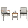 Image de vidaXL Ensemble de Bistro 3 pcs et Coussins, Chaises et Table de Patio, Meubles de Terrasse Arrière-cour Extérieur, Gris 366260