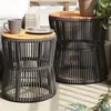 Image de vidaXL Tables d'appoint de jardin 2 pcs dessus en bois gris poly rotin366292