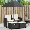 Image de Canapé de jardin 2 places avec parasol et tabourets noir rotin