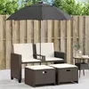 Image de vidaXL Canapé de jardin 2 places et parasol et tabourets marron rotin, canapé d’extérieur, chaise longue de jardin, canapé 365884