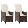 Image de vidaXL Chaises inclinables de jardin lot de 2 et coussins marron rotin, fauteuil de jardin inclinable, fauteuil inclinable 365646