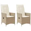 Image de vidaXL Chaises inclinables de jardin lot de 2 et coussins beige rotin, fauteuil de jardin inclinable, fauteuil inclinable de 365648