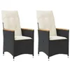Image de vidaXL Chaises inclinables de jardin lot de 2 et coussins noir rotin, fauteuil de jardin inclinable, fauteuil inclinable de 365650