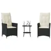 Image de Salon de jardin vidaxl resine tressee 3 pieces noir 45 x 50 cm 2 personnes