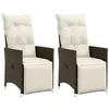 Image de vidaXL Chaises inclinables de jardin lot de 2 et coussins marron rotin, fauteuil de jardin inclinable, fauteuil inclinable 365667
