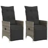 Image de vidaXL Chaises inclinables de jardin lot de 2 et coussins gris rotin, fauteuil de jardin inclinable, fauteuil inclinable de 365668