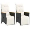Image de vidaXL Chaises inclinables de jardin lot de 2 et coussins noir rotin, fauteuil de jardin inclinable, fauteuil inclinable de 365671