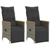 Image de vidaXL Chaises inclinables de jardin lot de 2 et coussins gris rotin, fauteuil de jardin inclinable, fauteuil inclinable de 365672