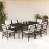 Image de vidaXL Ensemble à Manger de Jardin avec Coussins 9 pcs, Table et Chaises de Patio, Meubles d'Extérieur Terrasse, Moderne, Marron Résine Tressée