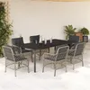 Image de vidaXL Ensemble à manger de jardin et coussins 7 pcs gris clair rotin