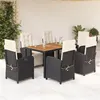 Image de vidaXL Ensemble à Manger de Jardin avec Coussins 7 pcs, Chaises et Table de Patio, Meubles de Terrasse, Moderne, Noir Résine 3212471