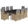 Image de vidaXL Ensemble à Manger de Jardin avec Coussins 9 pcs, Table et Chaises avec Dossier et Repose-pied Réglables 3212597