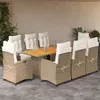 Image de vidaXL Ensemble à Manger de Jardin avec Coussins 9 pcs, Table et Chaises avec Dossier Réglable, Meubles d'Extérieur, Moderne, Beige Résine Tressée