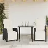Image de vidaXL Ensemble à Manger de Jardin avec Coussins 3 pcs, Table et Chaises avec Dossier Réglable, Meubles d'Extérieur, Moderne, Noir Résine Tressée