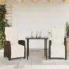 Image de vidaXL Ensemble à Manger de Jardin avec Coussins 3 pcs, Table et Chaises avec Dossier et Repose-pied Réglables, Meubles d'Extérieur, Moderne, Marron Résine Tressée