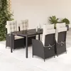Image de vidaXL Ensemble à manger de jardin coussins 5pcs Noir Résine tressée 3213061