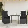 Image de vidaXL Ensemble à manger de jardin avec coussins 3 pcs Noir 3213174