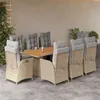 Image de vidaXL Ensemble à Manger de Jardin avec Coussins 9 pcs, Table et Chaises avec Dossier Réglable, Meubles d'Extérieur, Moderne, Mélange Beige Résine Tressée