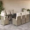 Image de vidaXL Ensemble à Manger de Jardin avec Coussins 9 pcs, Table et Chaises avec Dossier et Repose-pied Réglables 3213447