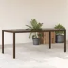 Image de vidaXL Table de jardin avec dessus en verre marron résine tressée 365593
