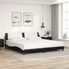 Image de vidaXL Cadre de Lit et Tête de Lit, Lit Rembourré avec Coussin de Tête de Lit, Lit Double avec Sommier Chambre, Noir et Blanc 200x200 cm Similicuir